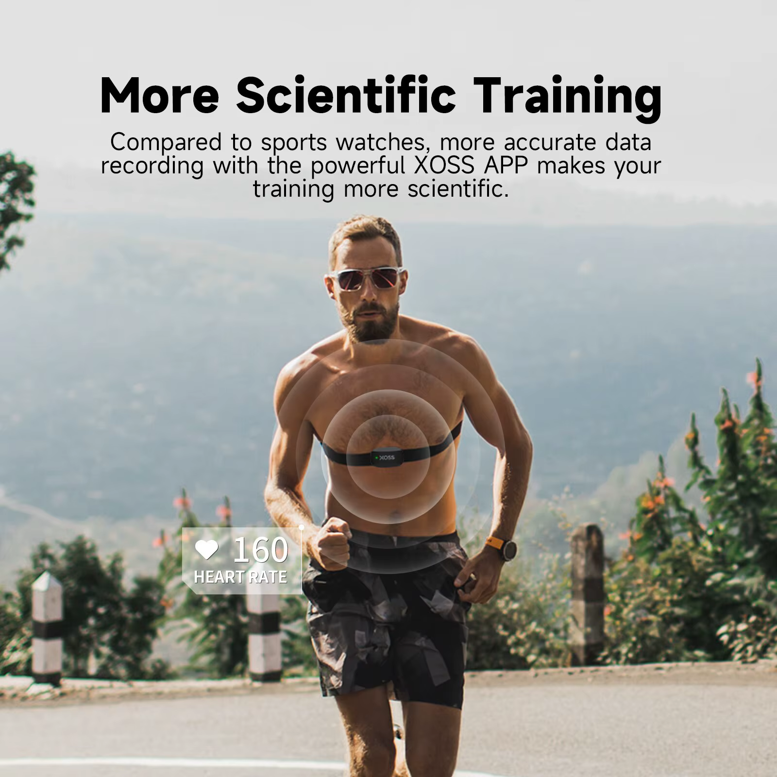 XOSS X2-Sangle de poitrine avec moniteur de fréquence cardiaque, capteur de fitness intelligent sans