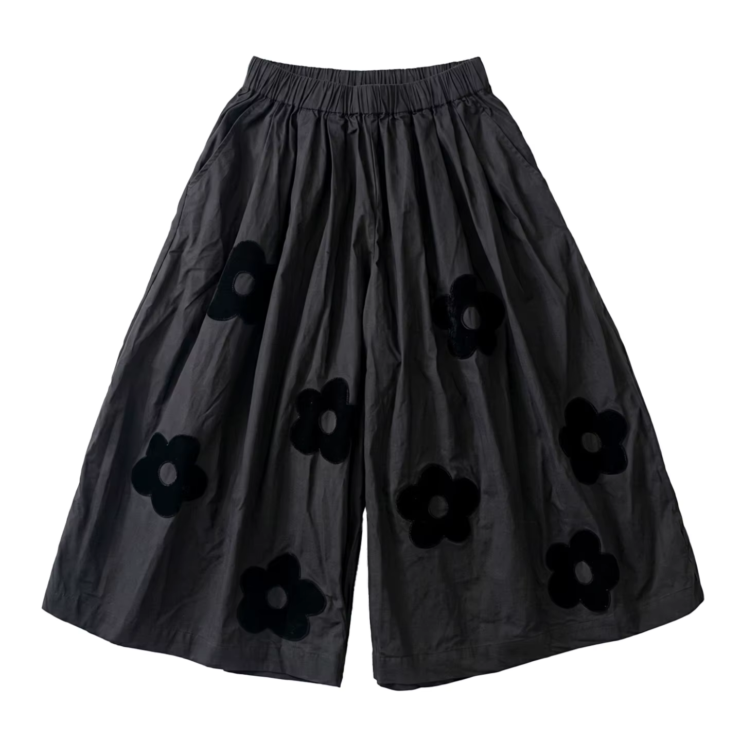 Jupe longue noire pour femmes, pantalon de style, broderie florale, sorties de week-end décontractée