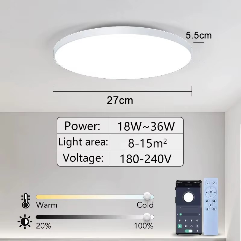 Plafonnier LED intelligent avec télécommande, intensité variable, lampes de plafond modernes, chambr