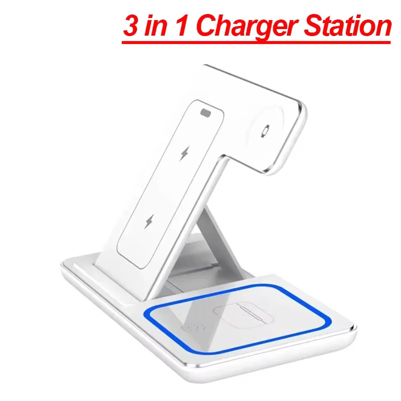 Station de charge sans fil pliable 3-en-1 pour iPhone 17 16 15 14 13 12 Pro Max, iWatch 11, Airpods