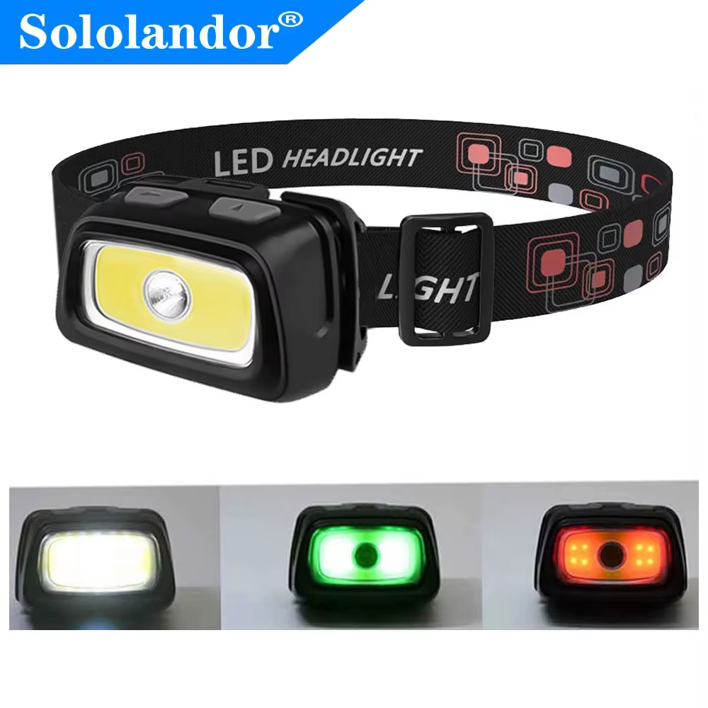 SOLOLANDOR Mini lampe frontale 200LM LED étanche IPX4 AAA phare rouge vert 6 Modes lampe frontale st