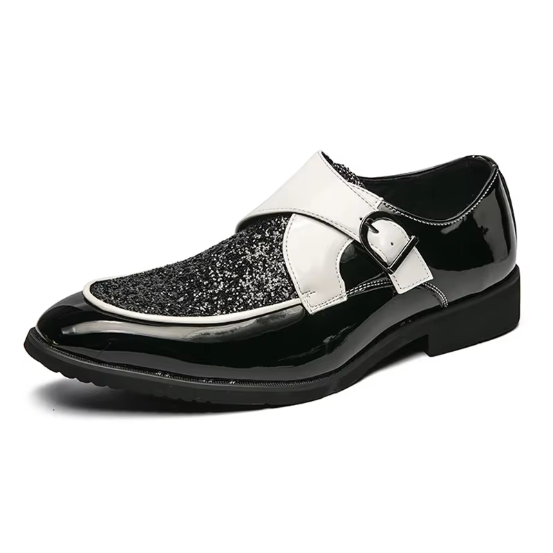 YEHENG Chaussures habillées à boucle dorée scintillante pour hommes, mocassins formels en cuir métal