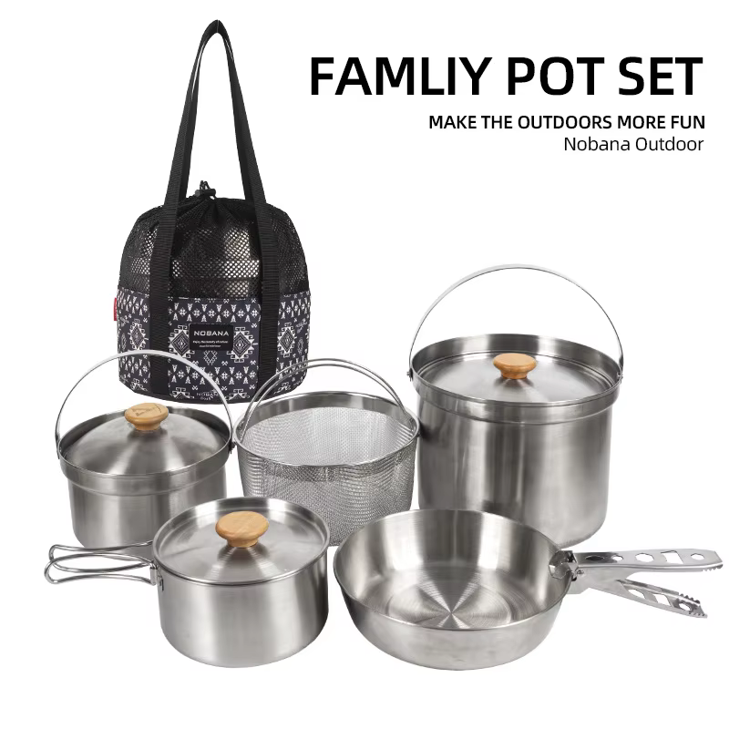 NOBANA plus récent ensemble de casseroles en acier inoxydable en plein air Camping famille Pot ensem