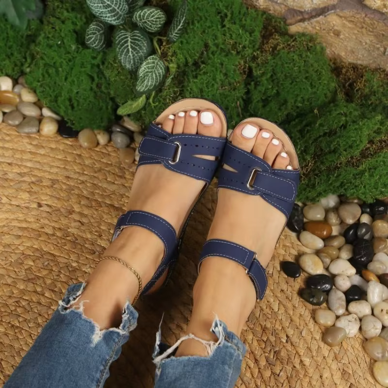 Sandales compensées pour femmes, réglables avec fermeture auto-agrippante, semelle orthopédique soup