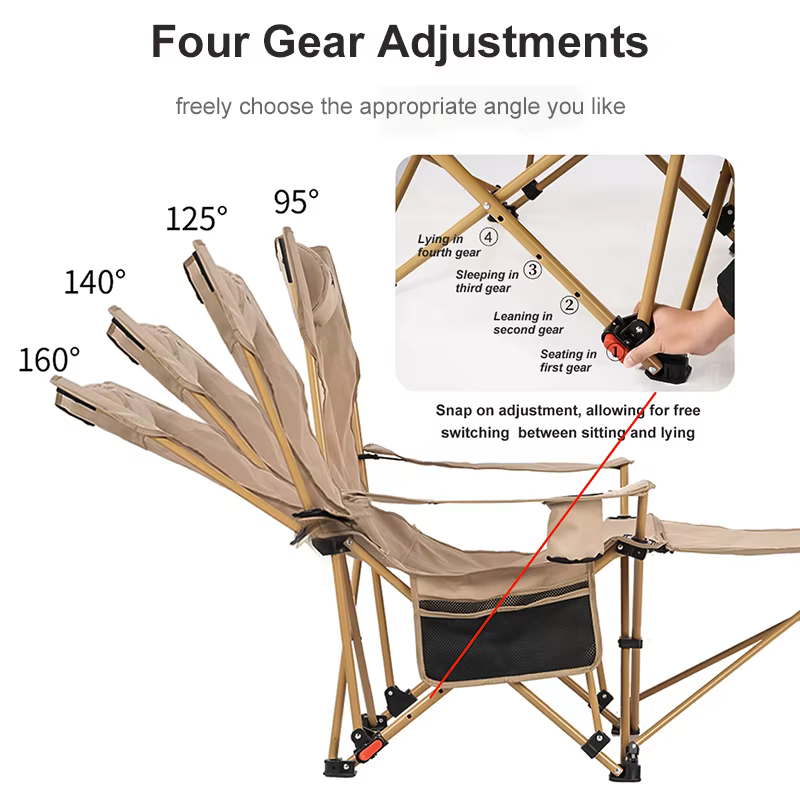 BRS – chaise de Camping inclinable 2 en 1, légère et pliante, avec dossier réglable et repose-pieds