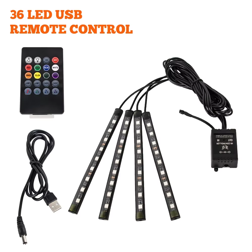 Lampe d'ambiance LED pour pied de voiture, avec télécommande sans fil USB, contrôle de la musique, p
