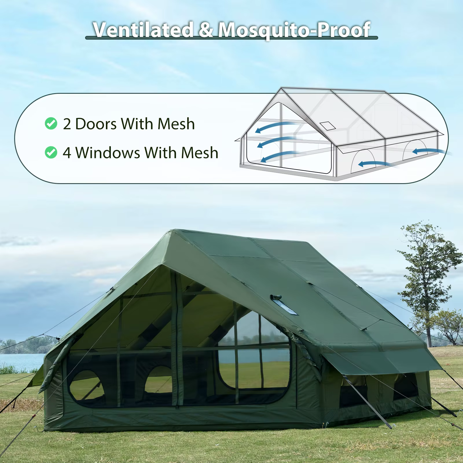 Grande tente gonflable automatique, portable et pliable avec pompe à air, pour 4 personnes, 4 saison