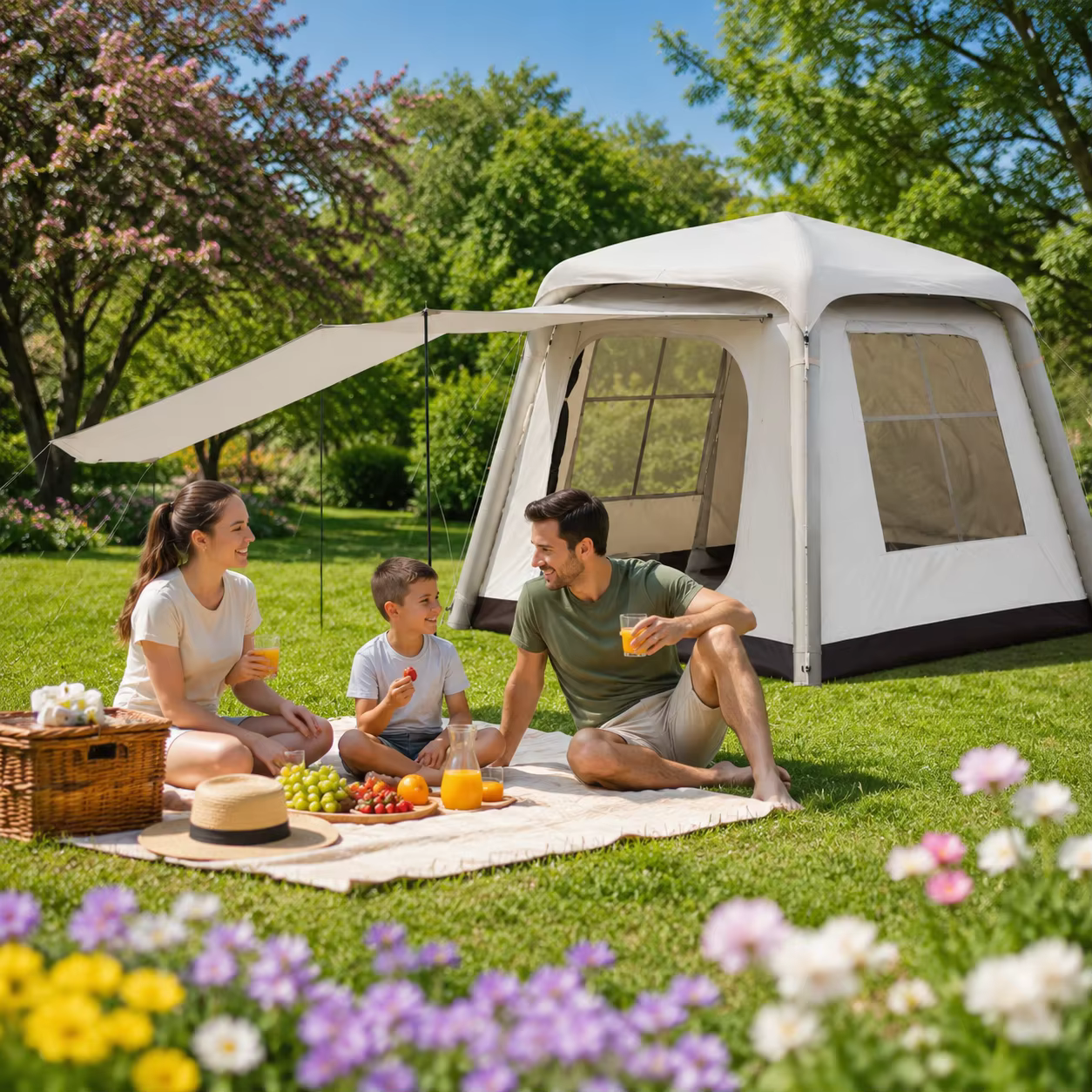 Tente gonflable portable pour le camping en plein air, tente à air imperméable et résistante au vent
