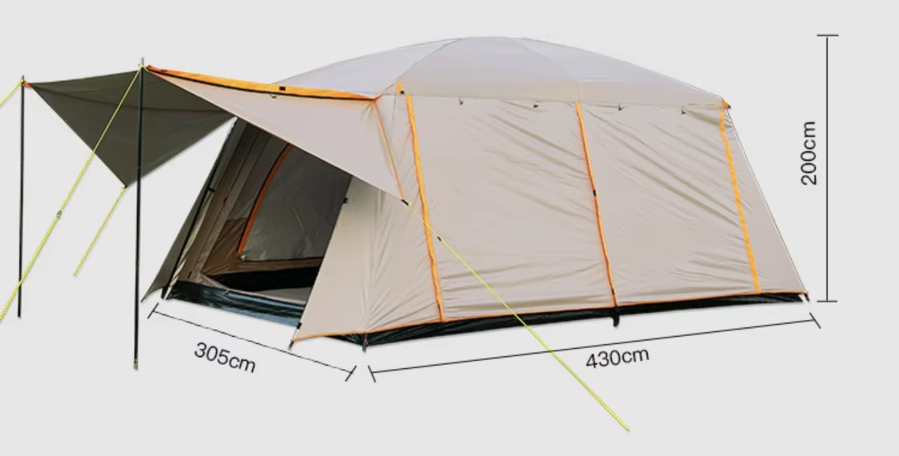 Tente de Camping grand espace pour 5 à 8 personnes, deux chambres, un salon, entièrement inclus, esc