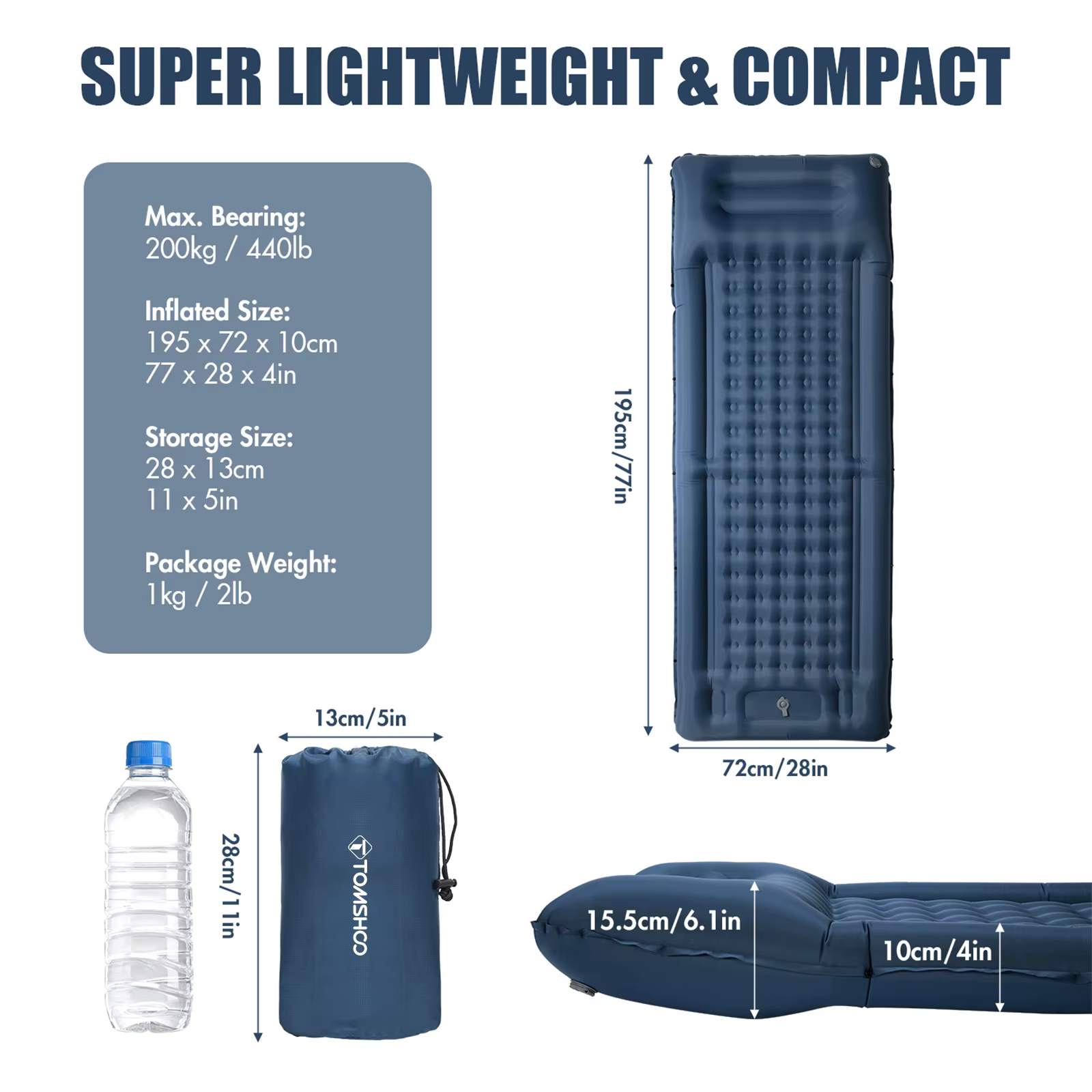 Tomshoo – matelas de couchage gonflable Extra épais de 4 pouces, matelas pneumatique auto-gonflant a