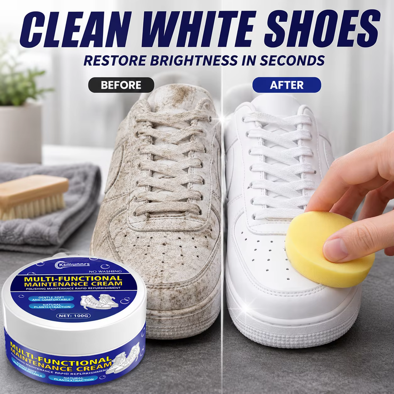 Crème Restauratrice pour Chaussures Blanches, Polissage Rapide pour Baskets, Chaussures en Cuir et C