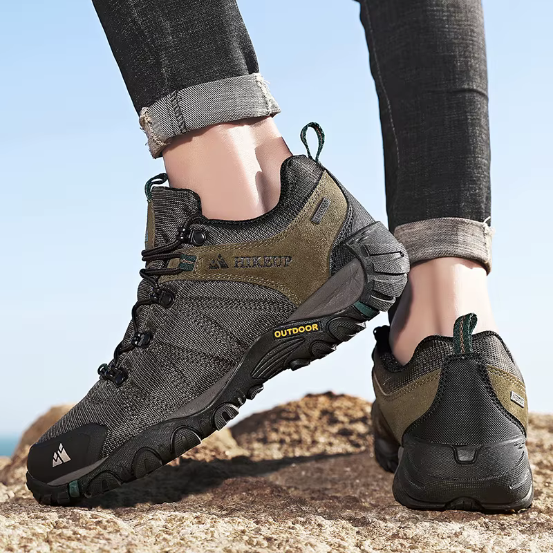 HIKEUP-Chaussures de randonnée en cuir véritable pour hommes, chaussures d'escalade à semelle en cao