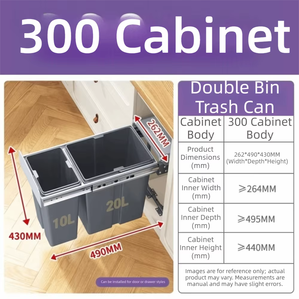 Poubelle de cuisine encastrable 30/40L grande capacité avec couvercle, poubelle sous évier avec plat