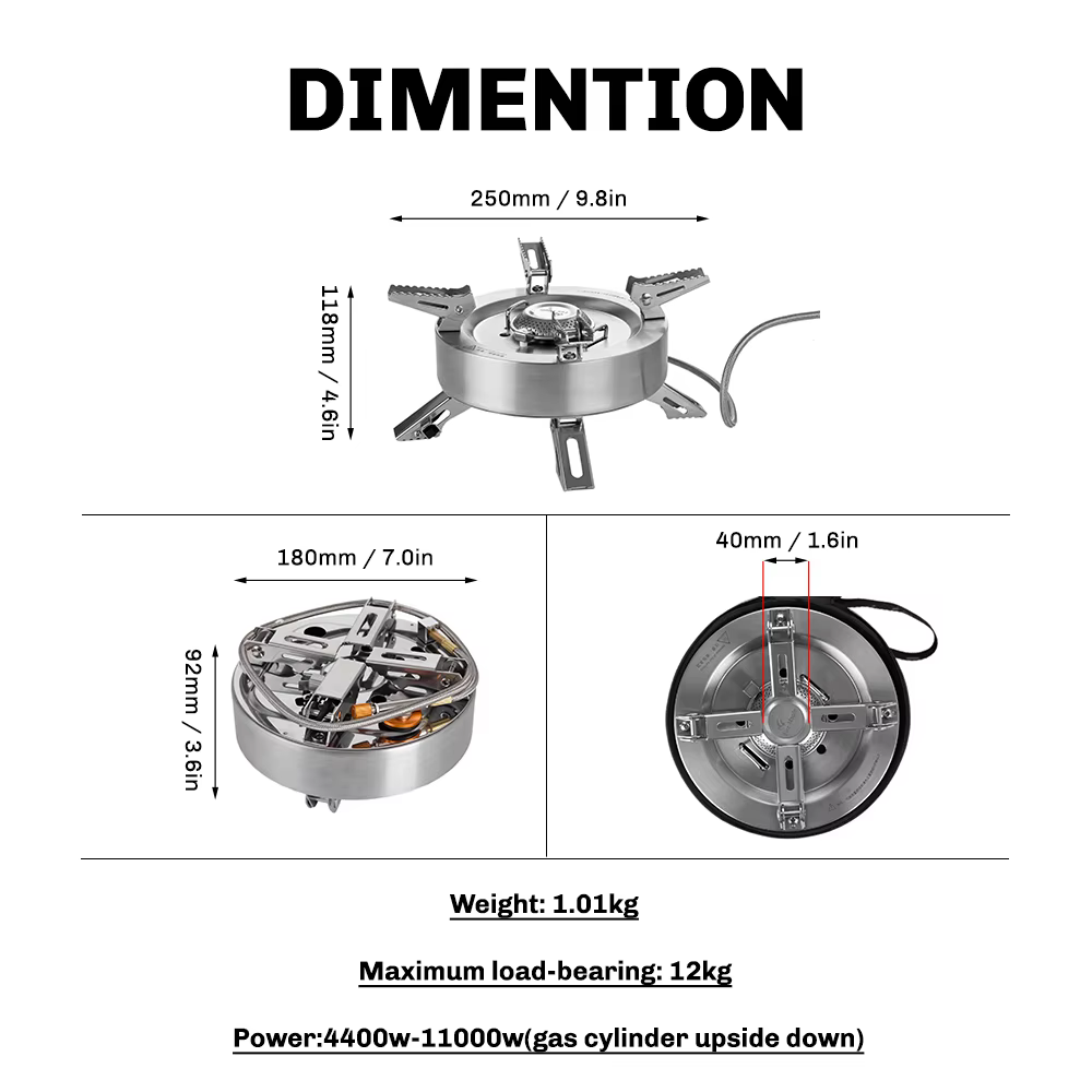 Brûleur à gaz fendu Saturn en érable de feu, Double préchauffeur, cuisinière à gaz de cuisine pliabl