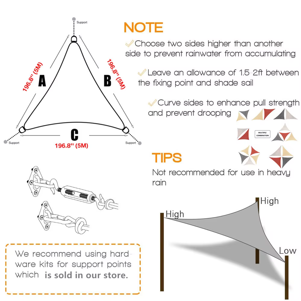 Voile d'ombrage triangulaire imperméable pour installations et activités extérieures, tentes de camp