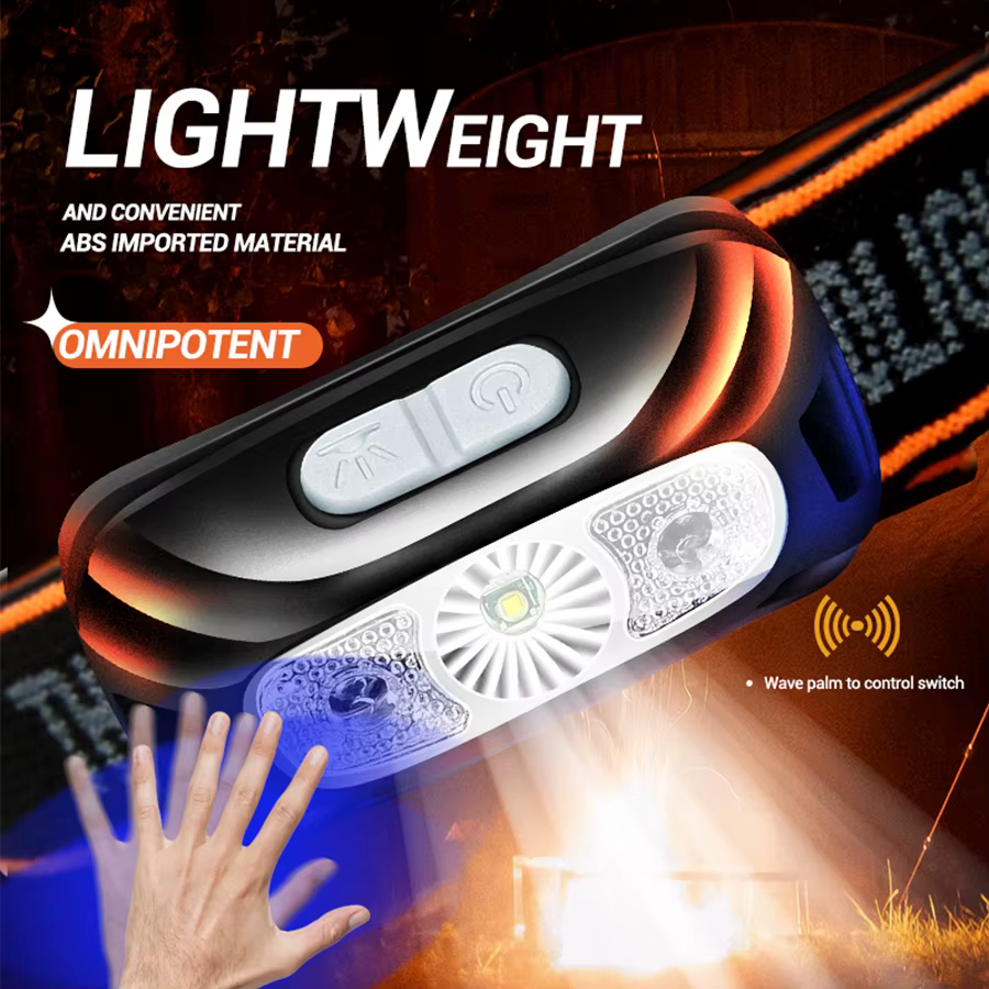 Mini Rechargeable Puissant Capteur Phare De Pêche Camping USB Tête lampe de Poche COB LED Tête Torch