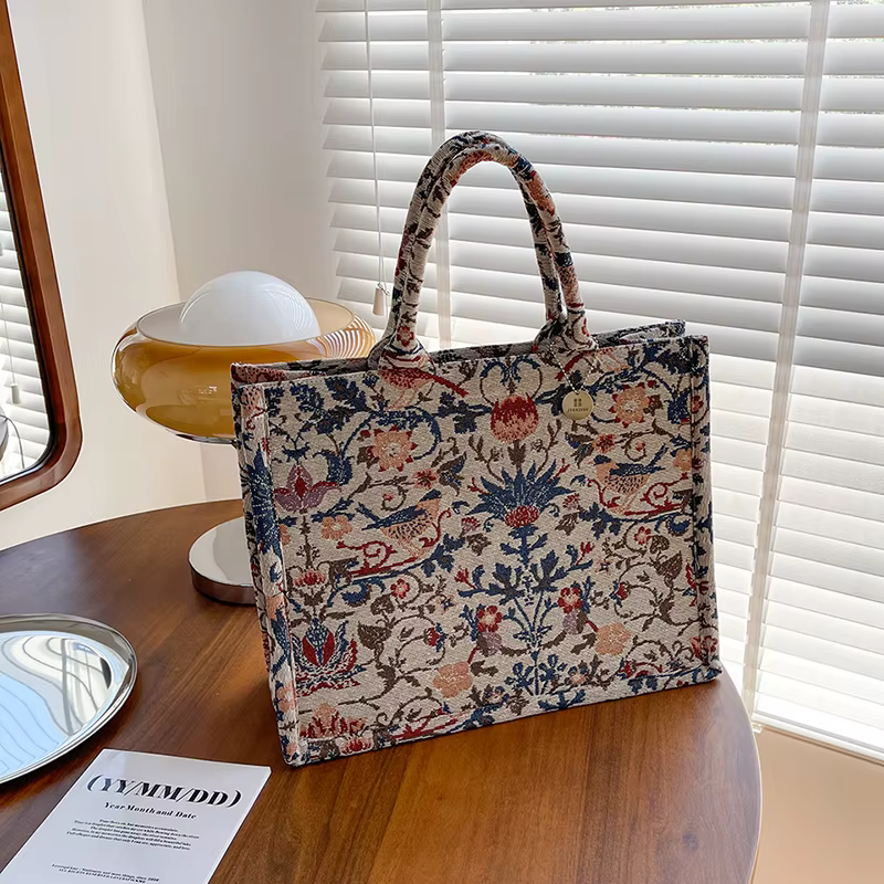 Sac fourre-tout de grande capacité pour femme, sacs à main de créateur de luxe, toile brodée Jacquar