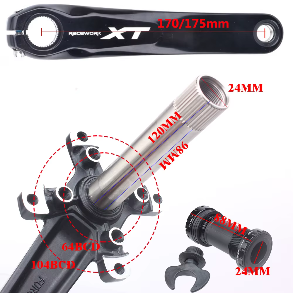 RACEWORK XT vtt pédalier de vélo 104BCD VTT manivelle 170mm 175mm Hollowtech manivelles intégrées 32