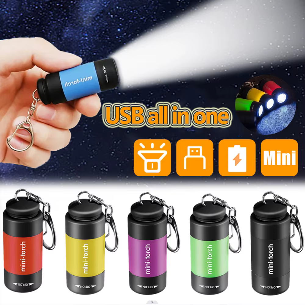 USB Rechargeable LED multifonctionnel forte lumière poche porte-clés lampe de poche étanche en plein