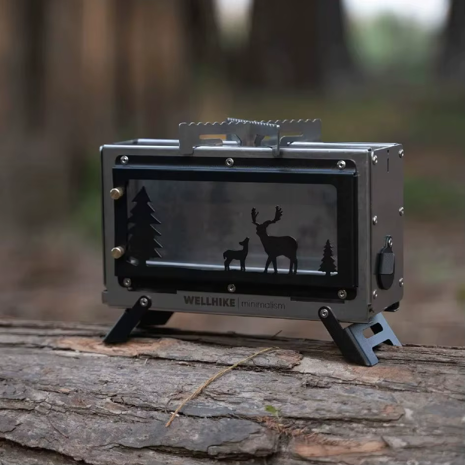 Petit poêle de camping portable, poêle à bois pour tente, fenêtre en verre, brûleur à charbon de boi