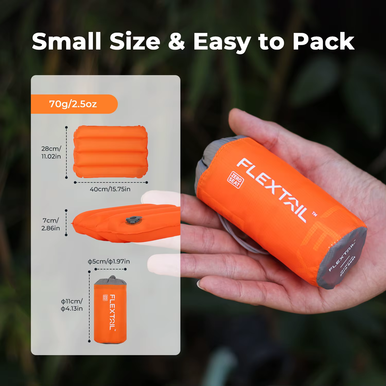 FLEXTAIL ZERO SEAT - Coussin de voyage gonflable ultraléger avec une valeur R de 2,8, coussin de siè