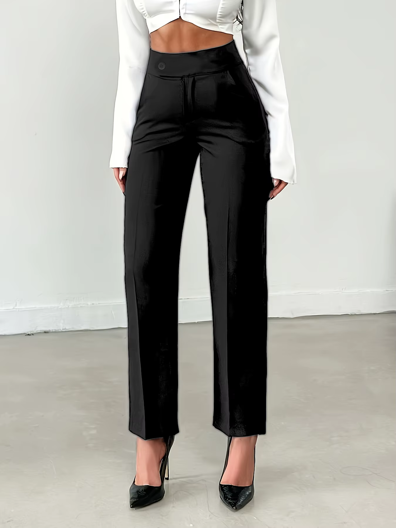Pantalon de costume droit taille haute marron pour femme | Pantalon de travail cintré style europé