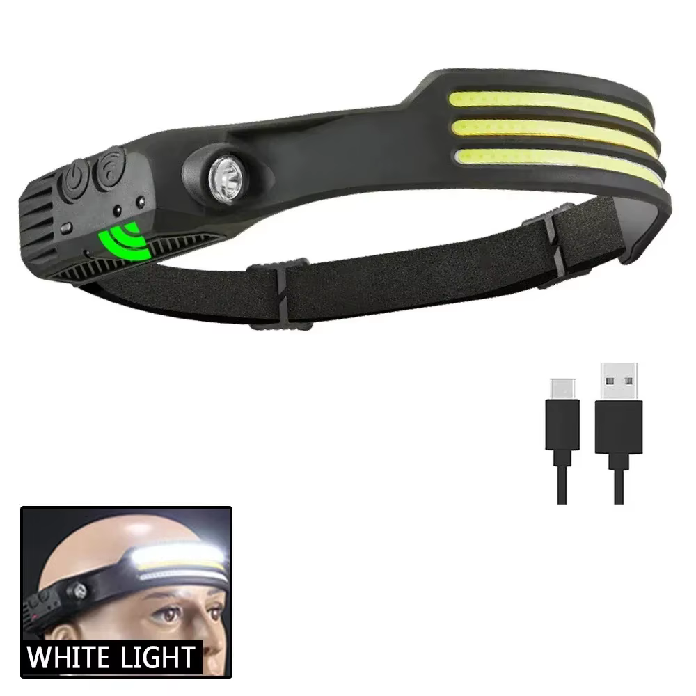 Lampe frontale à Induction LED COB puissante, batterie intégrée, Rechargeable par USB, pour Camping