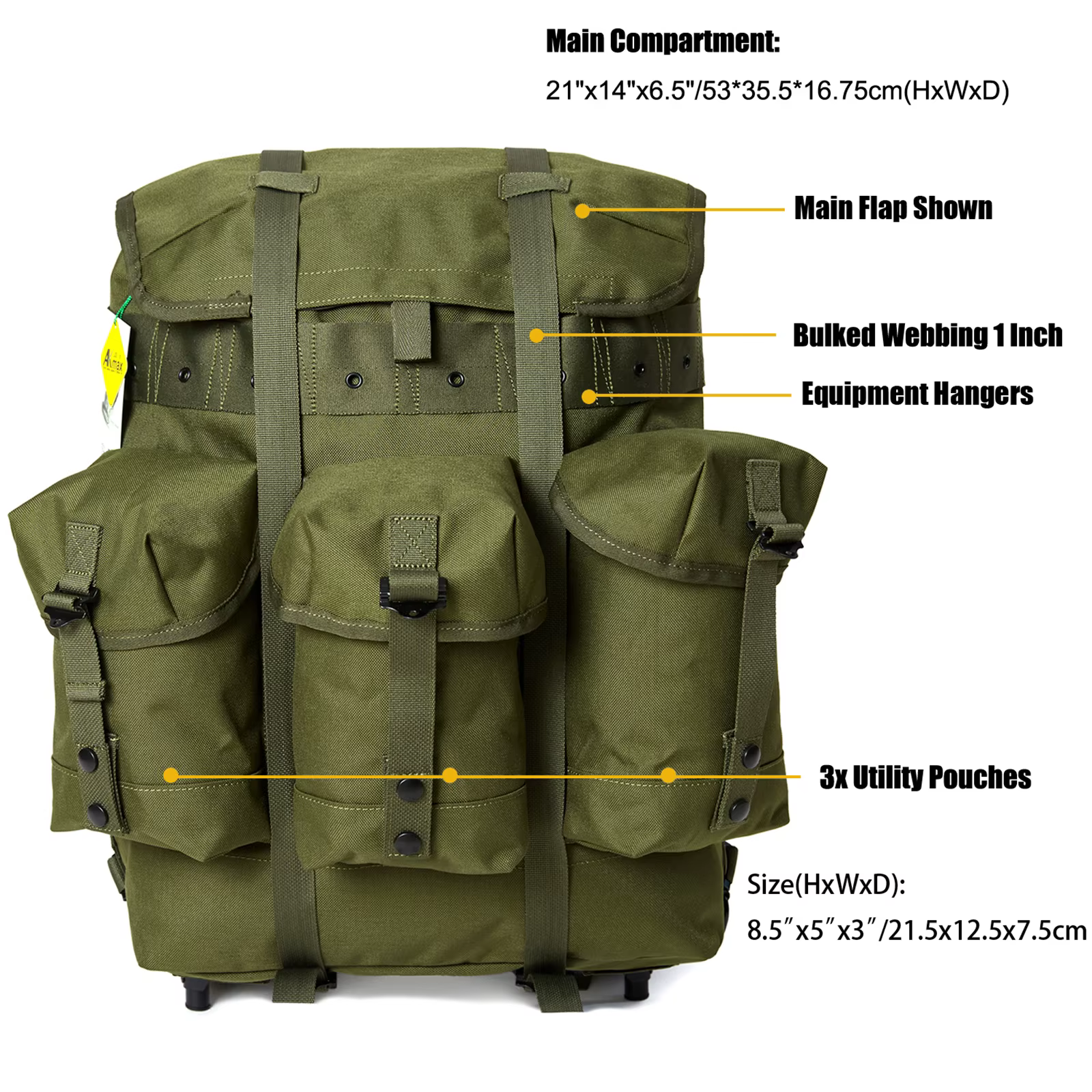 ALICE-Sac à dos militaire avec cadre externe en métal, pack moyen, sac à dos de survie de l'armée, O