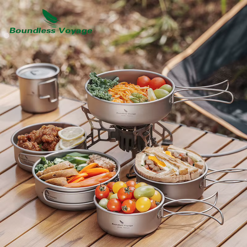 Ensemble de bols en titane pour Voyage sans limites, avec poignée pliante, pour Camping en plein air