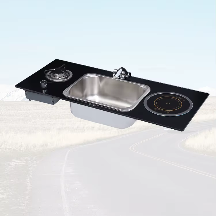 Accessoires de cuisine pour camping en plein air, évier en acier inoxydable 304 avec cuisinière à in