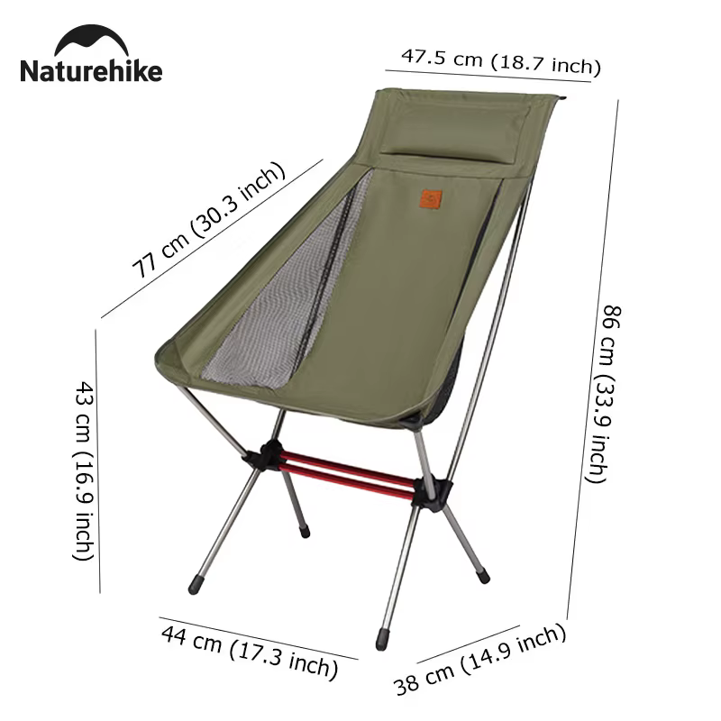 Natureifa-Chaise pliante ultralégère à dossier haut, chaises à bascule portables, camping, pêche en 