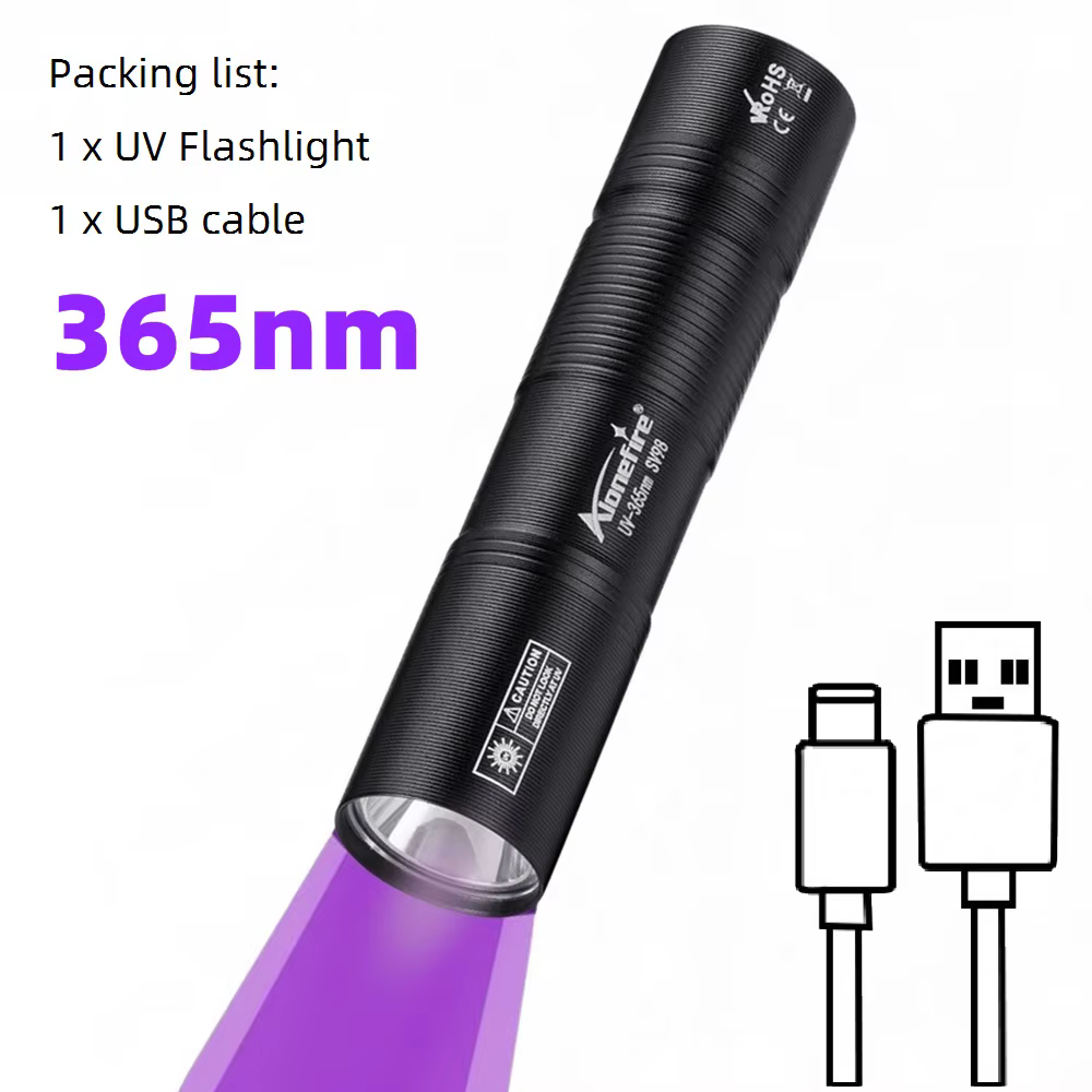 Lampe de poche UV aste par USB, mini l'hypothèse, lampe à ongles ultraviolette, torche, animal de co