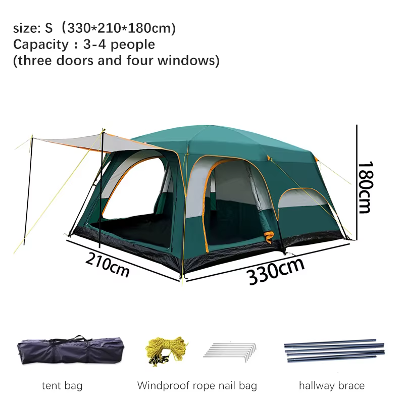 Tente de camping pour 4 personnes, grande tente familiale imperméable, abri extérieur haut de gamme,