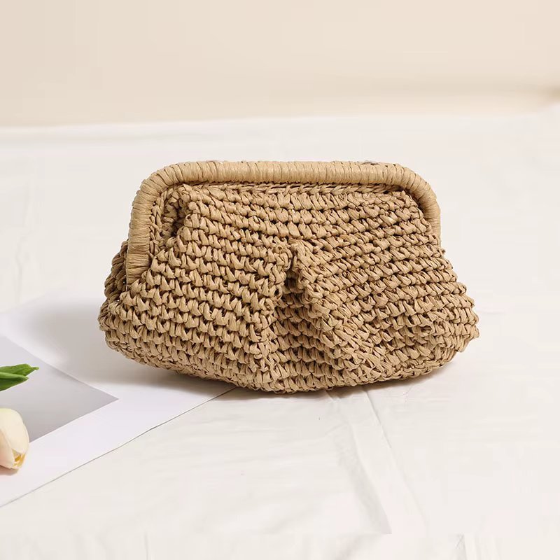 2025 nouvelles femmes paille tissé sac chaîne sangle paille pochette sac à main grande capacité élég