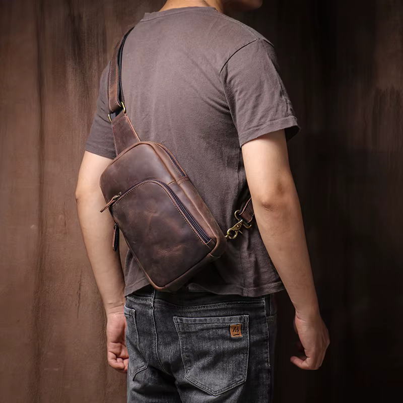 LUOKIR-Sac à Dos Vintage en Cuir group pour le dehors, Sacoche à Bandoulière de Haute Qualité