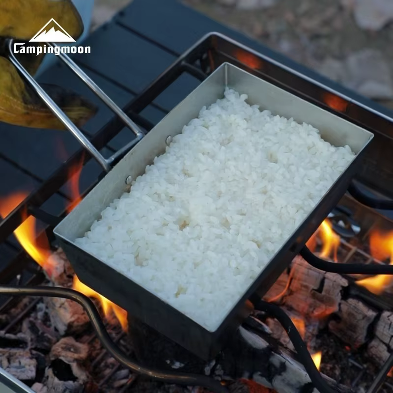 CAMPINGMOON Ustensiles de cuisine de pique-nique de camping en acier inoxydable épais portables avec
