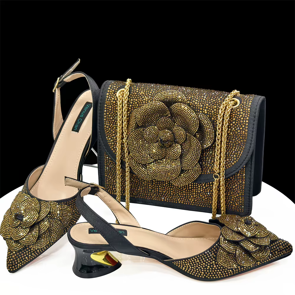 Chaussures et sacs de soirée de conception italienne pour femmes, jumelés à pétales faits à la main,