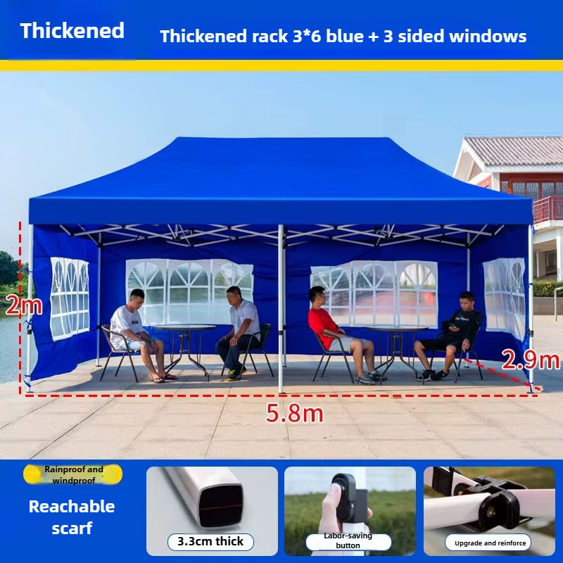 Tente à quatre coins 3x6m/10x20ft, abri imperméable, résistant au soleil et au vent avec fenêtres, t