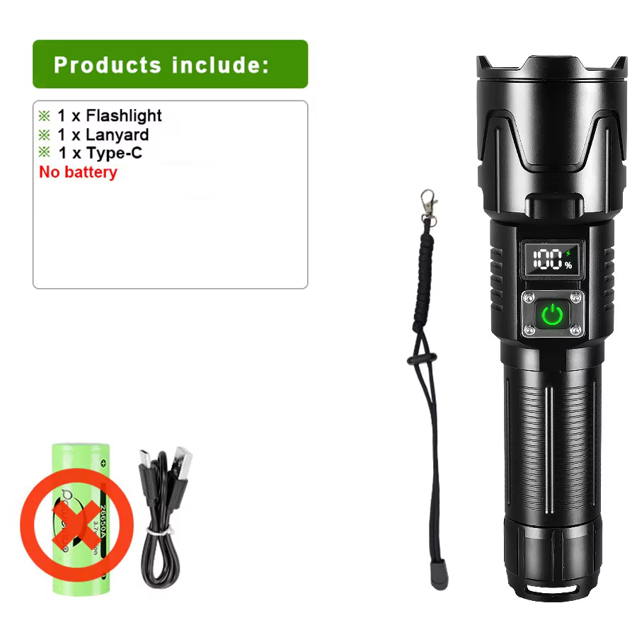 PAWEINUO lampe de poche LED la plus puissante 5000000LM torche Rechargeable Super lumineuse Zoom lon
