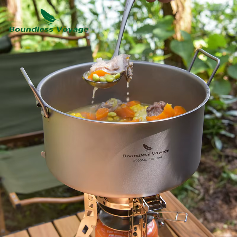 Boundless Voyage Camping en plein air Marmite 5 L Titane Marmite avec Couvercle Poignée Pliante Rand