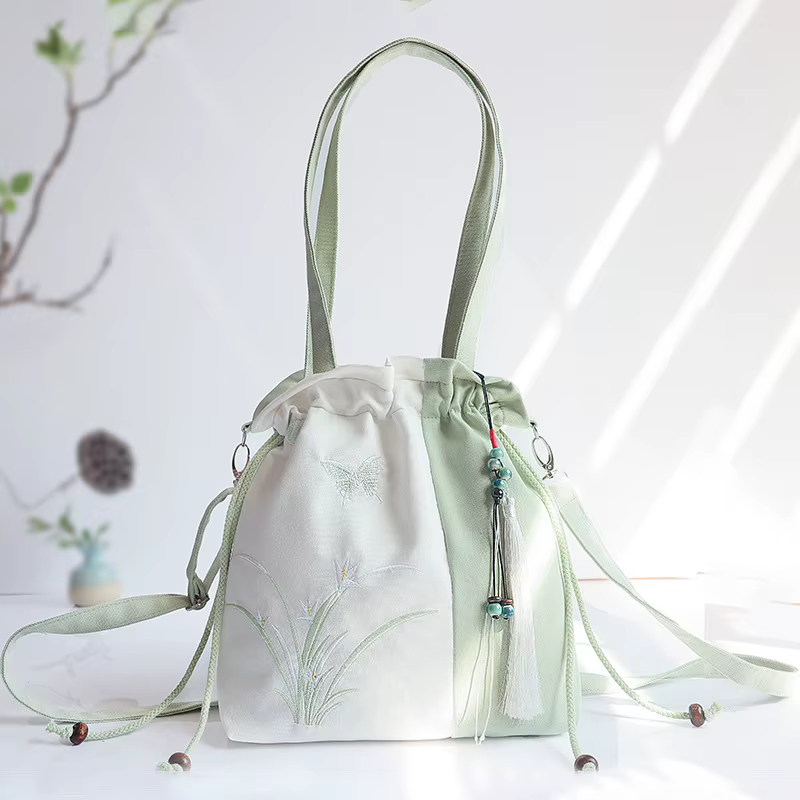 Sac à main Hanfu de Style chinois, sac à bandoulière littéraire Vintage avec broderie de fleurs, sac
