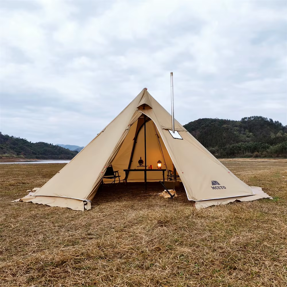 500PRO Tipi tente chaude avec poêle ignifuge Jack 5 ~ 8 personnes télescopes pour équipe familiale s