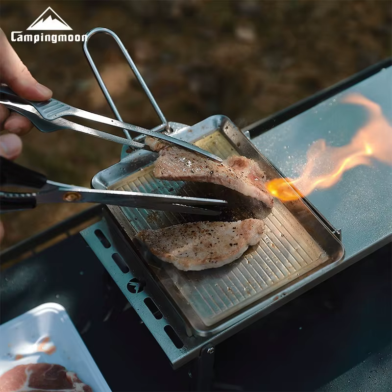 CAMPINGMOON Ustensiles de cuisine de pique-nique de camping en acier inoxydable épais portables avec
