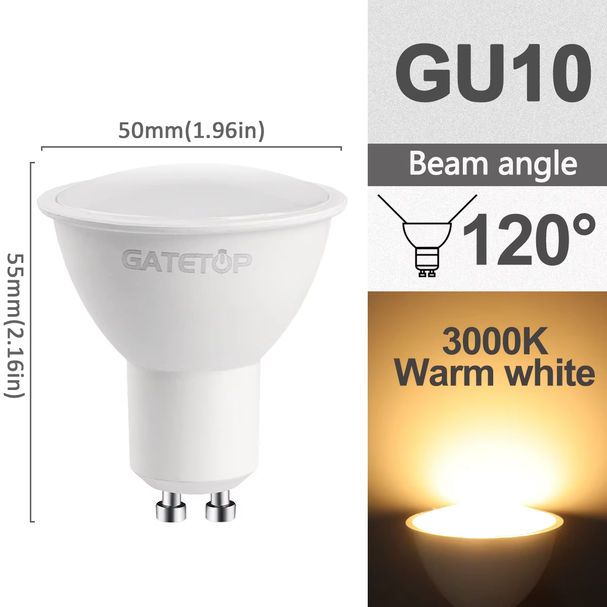Ampoule LED GU10 Dimmable 220V, Lumière Chaude 3000K 4000K, Remplace Lampe Halogène 50W, pour Éclair