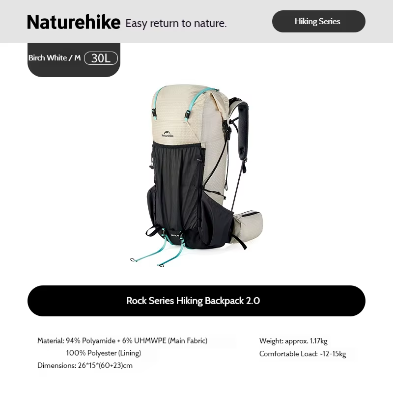 Naturehike Rock 2.0 Sac À Dos pour Randonnée En Plein Air Voyage Sport 30L 45L 60L Loisirs Alpinisme
