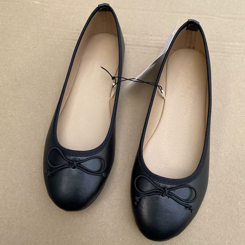 Mules plates élégantes en cuir pour femme avec nœud, bout rond, confortables et faciles à enfiler