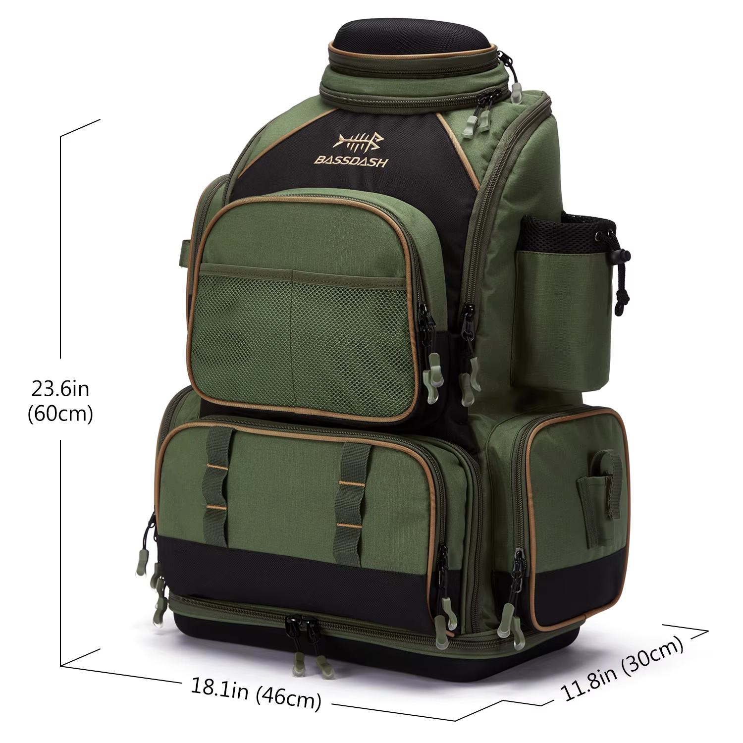 Bassdash-Sac à dos vert armée avec housse de protection contre la pluie, matériel de pêche lancé SD2