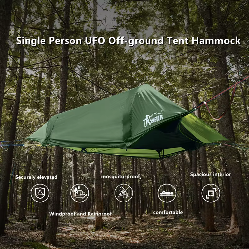 Tente suspendue 2-en-1 pour arbre, abri aérien et au sol, grande tente de camping portable d'extérie