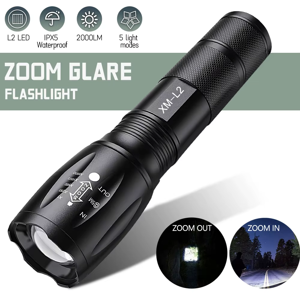 Lampe de poche LED étanche pour camping en plein air, lampe de poche injuste, torche portable, trava