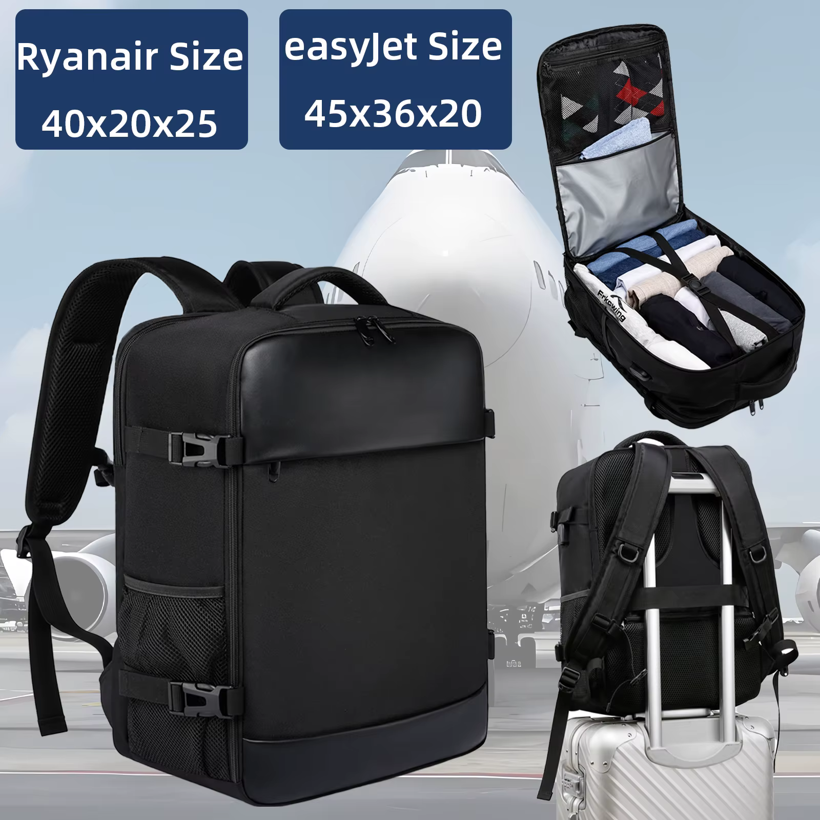 Ryanair 40x20x25 et easyjet 45x36x20 sac de cabine sac à dos de voyage unisexe sac à dos pour ordina